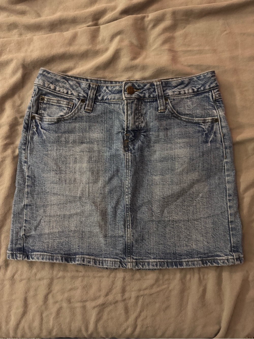 NOBO Y2K Vintage Faded Light Blue Denim Mini Skirt with embroidered Butterfly